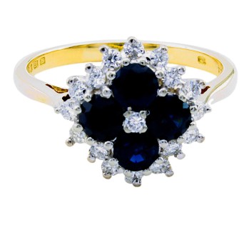 18ct Gold Sapphire/Diamond Cluster Ring size 0